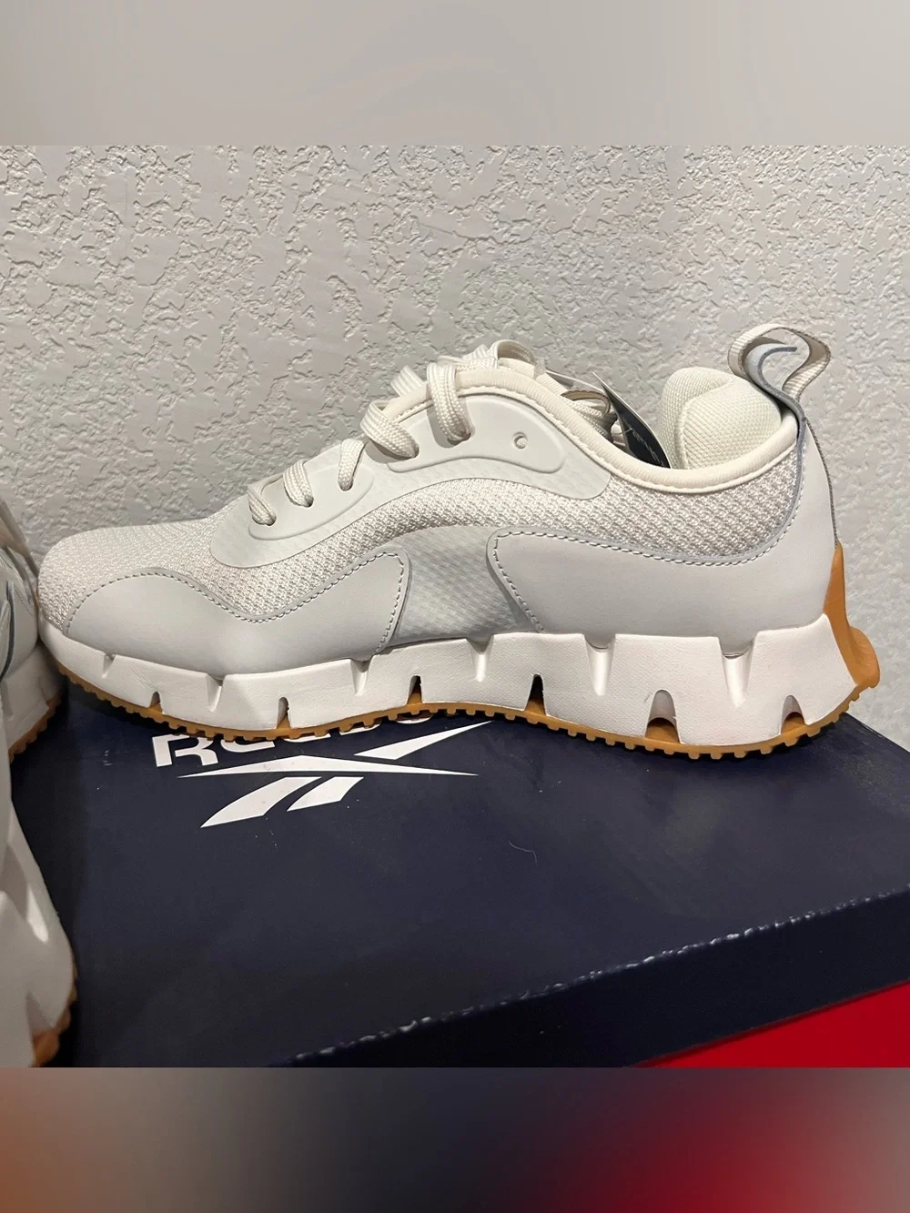 Reebok Women's White and Gum Zig-Style Trail Sneakers